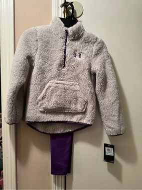 Under Armour Girls set Plush Half-Zip Pullover Hoodie in Light Gray and Purple